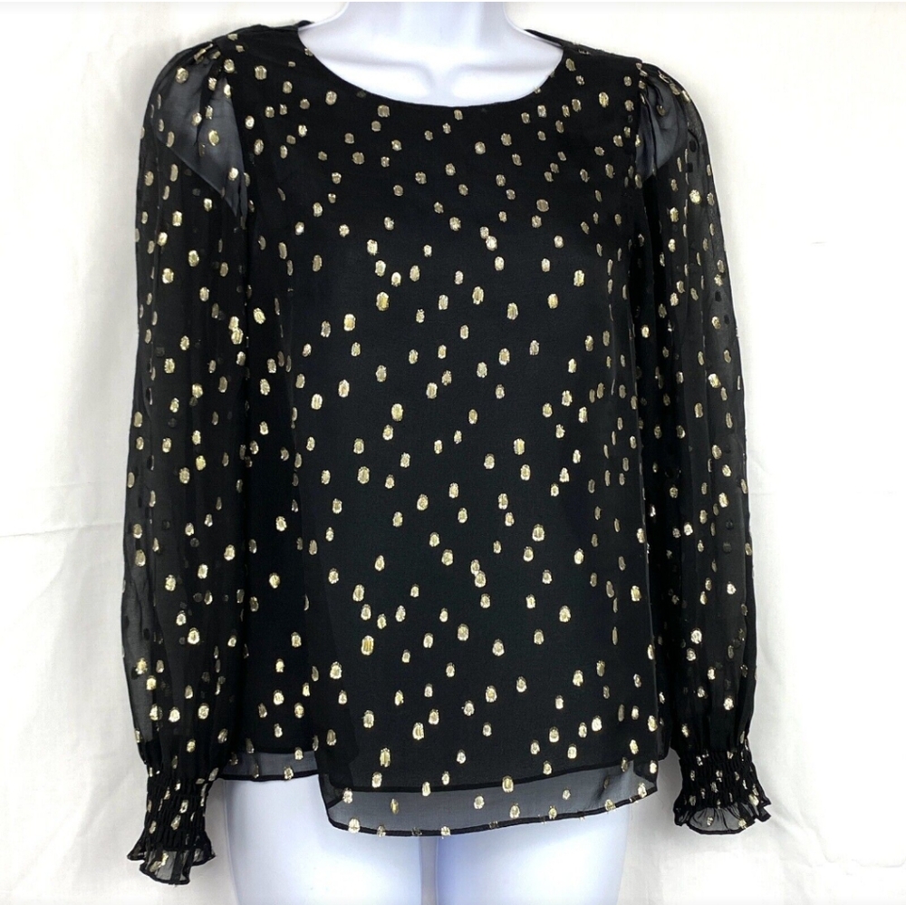Lily Pulitzer Idina Silk Blouse Sheer Black and Gold Large